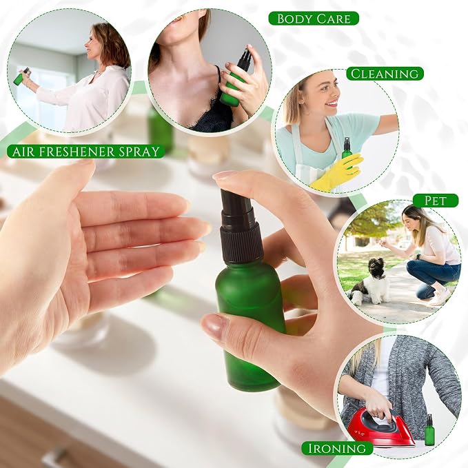 Roshtia 30 Pcs Glass Spray Bottle Clear Empty Bottles Small Refillable Reusable Perfume Bottle with Fine Mist Sprayer Pump for Face Body Travel(1 oz,Green)
