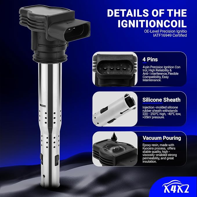 UF575 Ignition Coil & 1675 Double Iridium Spark Plug for Audi A3 A4 A5 A6 Q5 R8 TT RS4 RS5/Volkswagen Jetta Passat Tiguan Beetle CC Golf GTI Replaces# C1627 07K905715F E1075