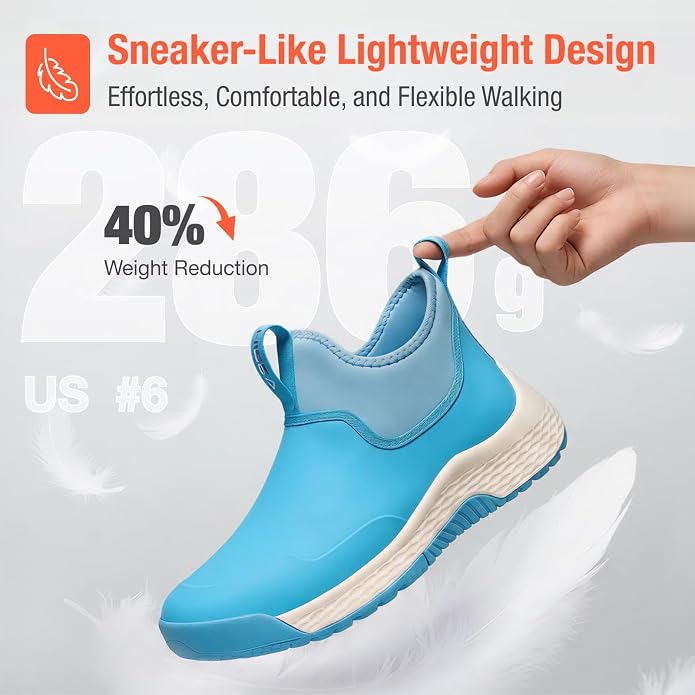 HISEA Women's Ankle Rain Boots, Waterproof Garden Shoes Chelsea Rain Booties, Slip-On Neoprene Working Mud Shoes, Lightweight Rubber Boots for Walking Yard Outdoors
