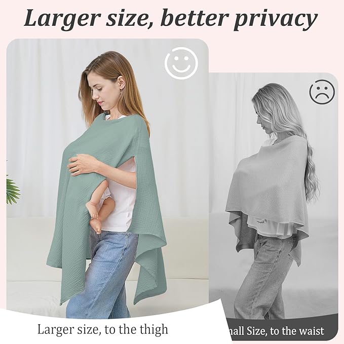 Muslin Nursing Cover Up for Breastfeeding, Soft & Breathable Cotton Breast Feeding Cover for Women, Full Privacy Breastfeeding Cover - Newborn Baby Essential, Green