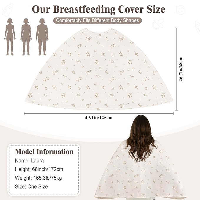 Basumee Nursing Cover for Breastfeeding Breathable Mesh 360 Full Privacy Nursing Wrap Multi-Use Breast Feeding Covers for Women Moms Feeding Essentials, Beige Branches, 1 Pack