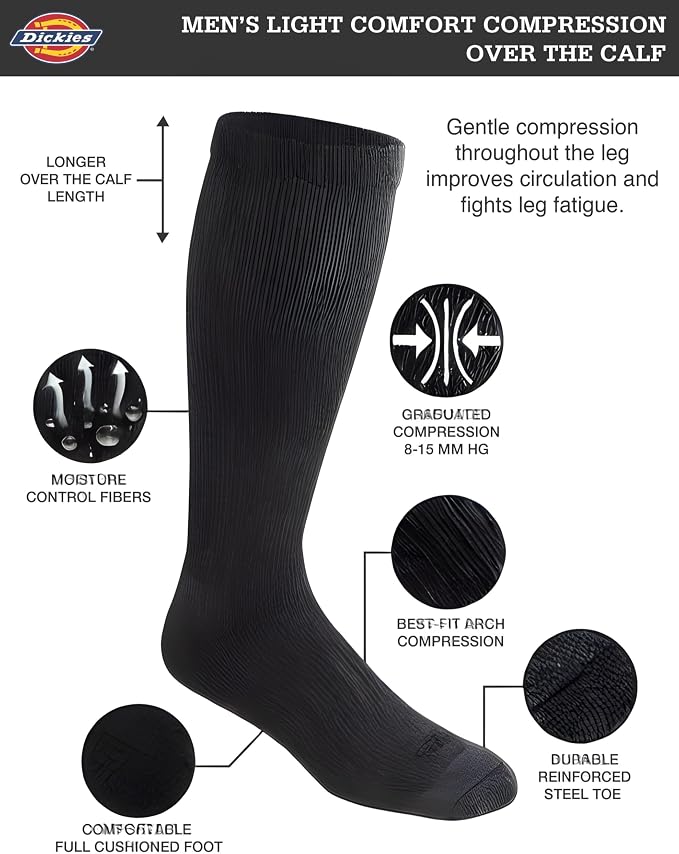 Dickies Men's Light Compression Comfort Over-The-Calf Socks, Available in M-XXL (2, 4 Pairs)
