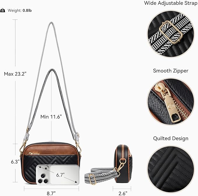 BOSTANTEN Quilted Crossbody Bags for Women Vegan Leather Purses Shoulder Handbags with Wide Strap