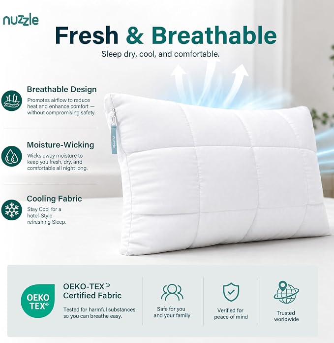 Nuzzle Adjustable Firm Pillow, Luxury King Size Bed Pillow Hotel Collection - Best Adjust Height Soft Cooling Pillow for Back, Stomach or Side Sleepers