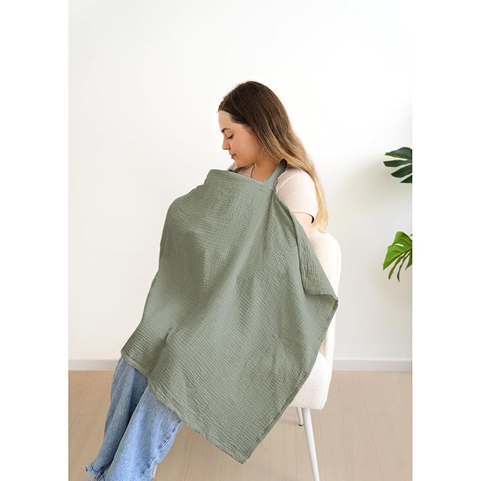 MairMore Muslin Nursing Covers for Breastfeeding, Privacy Breast Feeding Cover with Arch Neckline for Mom and Baby, Breathable 100% Cotton Nursing Apron Multi-use Stroller Cover