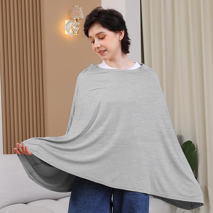 Seejoy Nursing Cover for Breastfeeding, 360°Full Coverage Nursing Poncho, Rayon Soft & Breathable Breastfeeding Cover up (Smooth Rayon, Knit Grey)