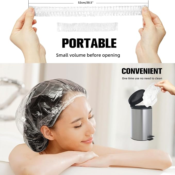 Larger Shower Caps Disposable, 500PCS Thicker Waterproof Plastic Elastic Hair Bath Caps, Plastic Hair Caps for Women, Spa, Home Use, Hotel and Hair Salon, Portable Travel