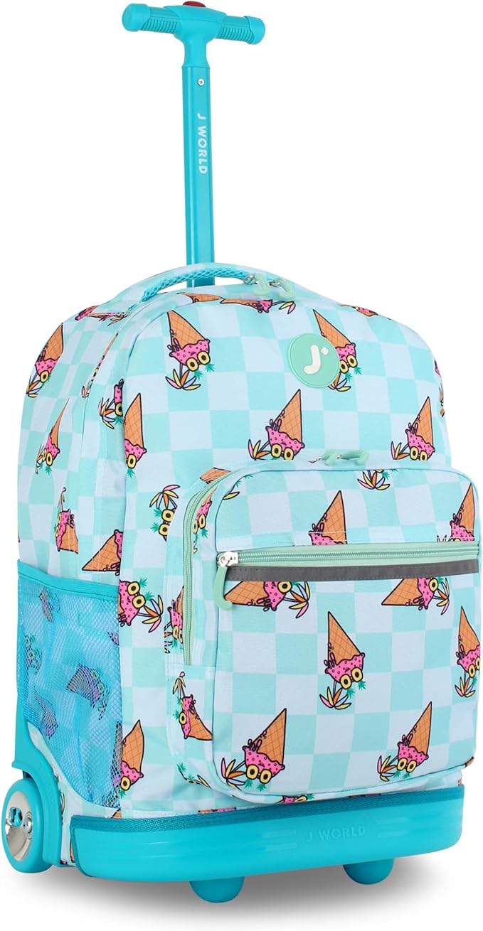 J World Sunrise Kids Rolling Backpack for Girls Boys. Roller Bookbag With Wheels For School, Ice Cone