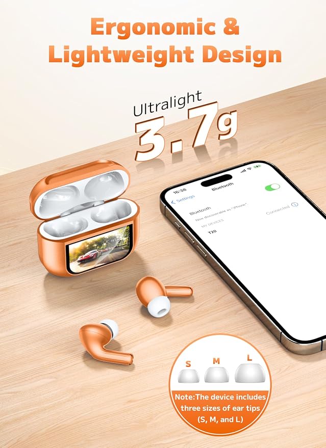 Bucephalus Wireless Earbuds, Bluetooth 5.4 Ear Buds, ENC Noise Cancelling Headphones with 48H Playtime, Bass Stereo Sound, Compatible with iPhone, Android, Pad - Bright Orange
