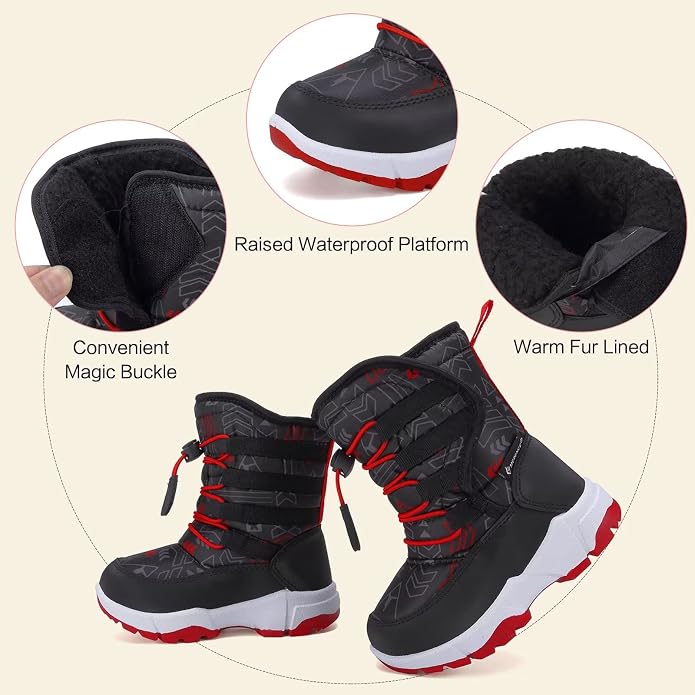 CIOR Winter Snow Boots for Boy and Girl Outdoor Waterproof with Fur Lined(Toddler/Little Kids)