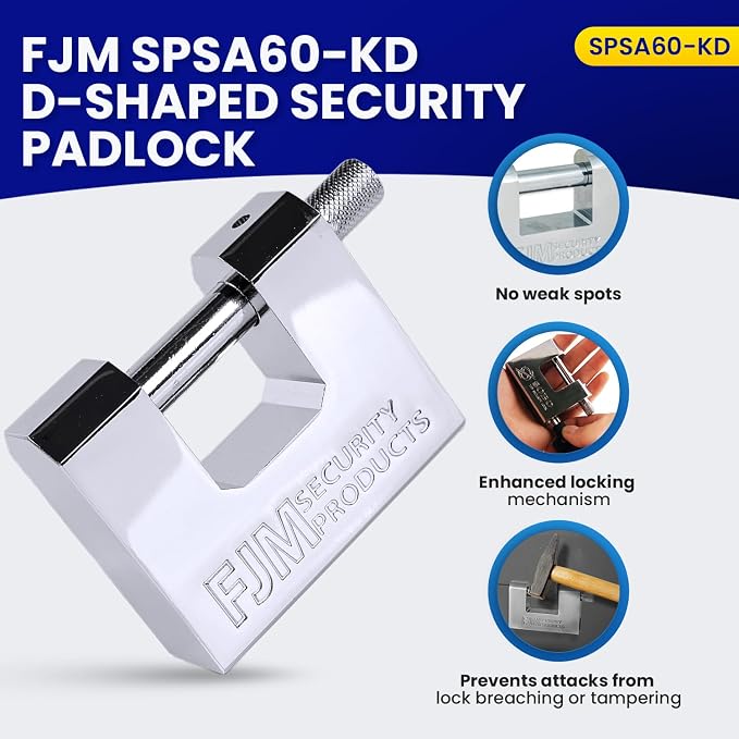 FJM Security Products SPSA60-KD Triple Chrome Plated D-Shaped Security Padlock, Keyed Different, 2-⅜ Inch