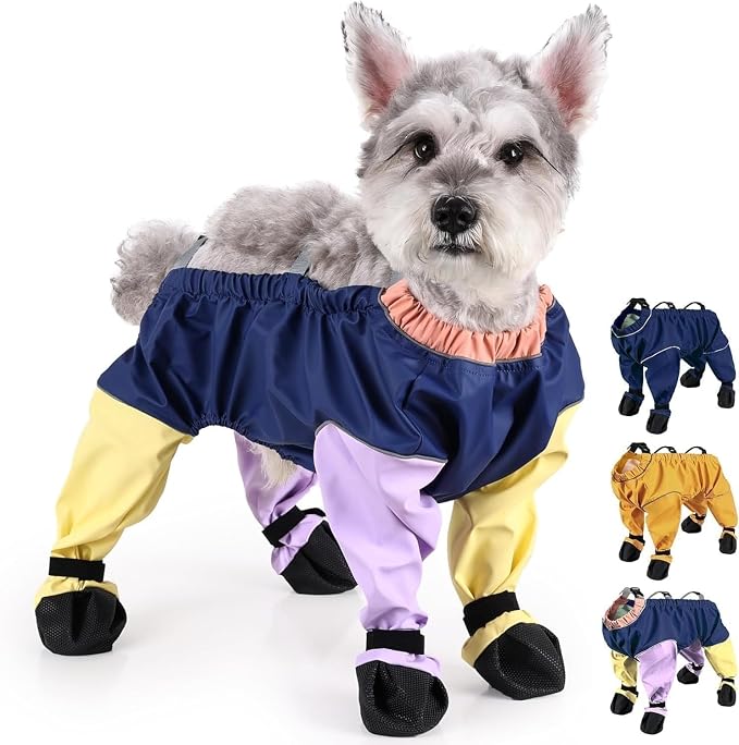 Waterproof Dog Boots Rain Boots with Suspender, Dogs Shoes Paw Protector for Small Medium Puppy, Anti-Slip Doggy Boot Belly Protector, Rain Booties Snow Booties Suspender Leggings(Medium, Multicolorf)