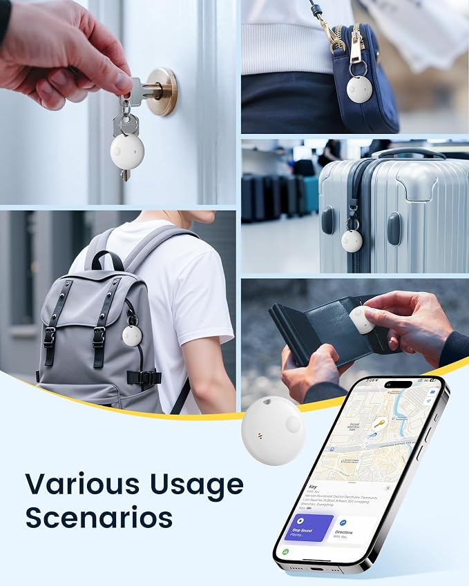 Air Tracker Tags-4 Pack, Smart Bluetooth Tracker Works with Apple Find My (iOS Only), Item Finder Key Finder with Replaceable Battery, Tracker Tag Locator for Keys, Luggage, Suitcases and Bags (White)