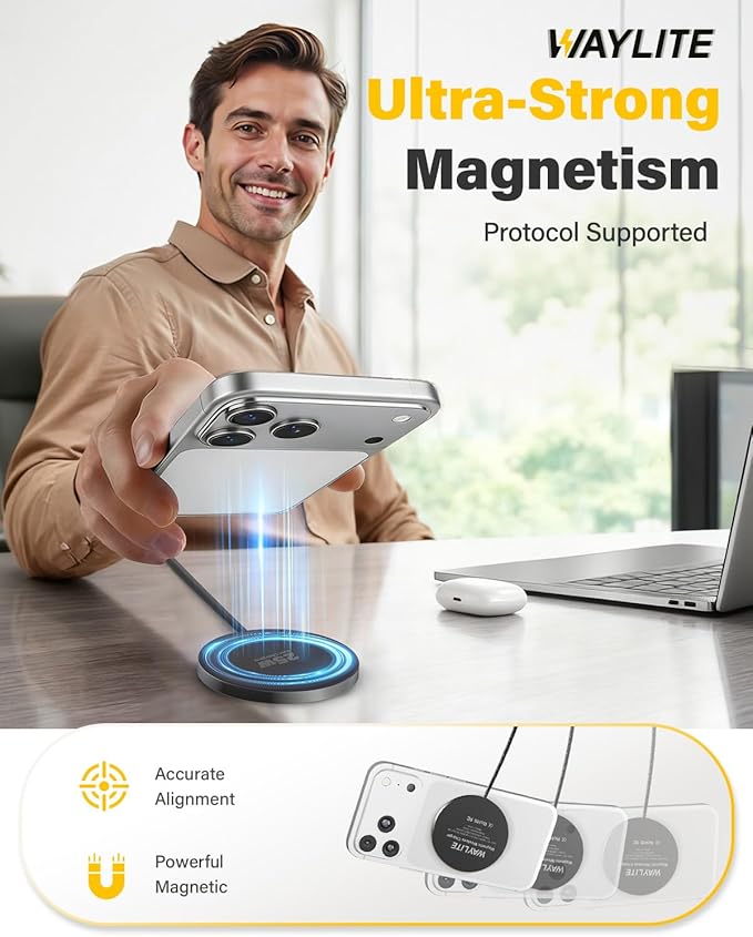 25W Wireless Charger for MagSafe, Magnetic Fast Charging Pad for iPhone 17/16/15/14/13/12 Series & AirPods, Strong Magnet, Thin & Portable Wireless Charger for Travel Home Office(Black, 4FT)