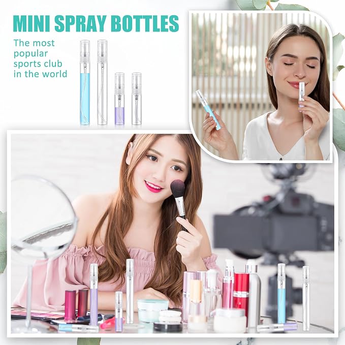 Zhehao 2 Pcs Mini Spray Bottles 5 Ml, 10 ml Clear Glass Perfume Bottles Refillable Fine Mist Perfume Atomizer Portable Empty Sample Containers for Cleaning, Essential Oils, Travel (Clear Cap)