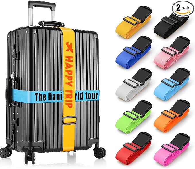 Personalised Luggage Straps for Suitcases, 2 Pieces - Custom Luggage Strap with Embroidery Text, Thickened Luggage Belt with Quick Release Buckle, Travel Suitcase Straps, Adjustable Travel Bag Strap