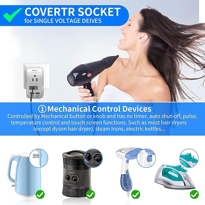 220V to 110V Converter, DOACE 2000W Travel Voltage Converter for Hair Dryer Straightener Curling Iron, 10A Power Adapter with 2 USB and EU/UK/AU/US Plugs for Charging Laptop Tablet Camera Cell Phone
