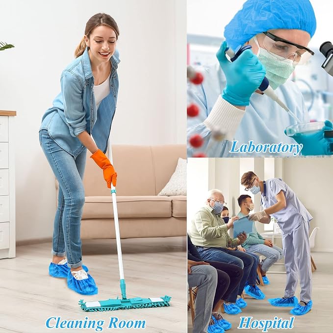 Vabean 1000 Pcs Disposable Shoe Covers Boot Cover Waterproof Nonslip Shoe Protector Covers for Indoor Carpet Floor Workplace Protection, One Size Fit Most (Blue)