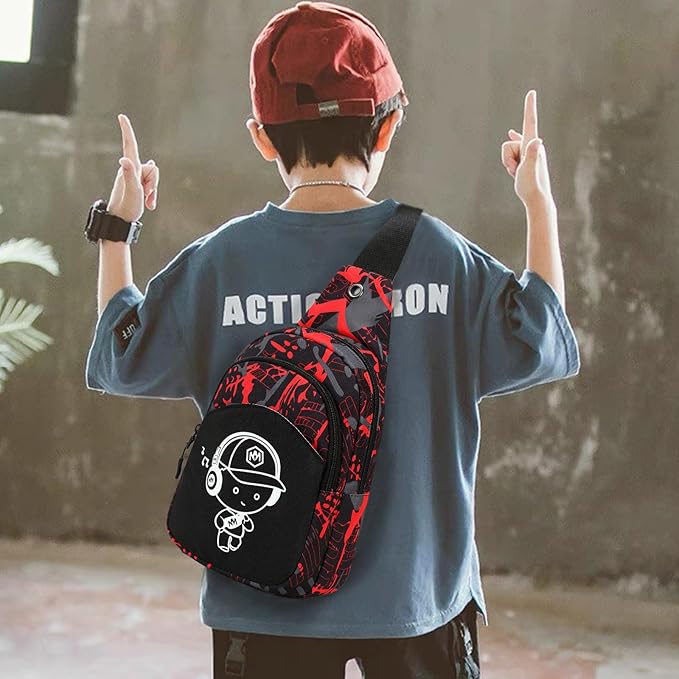 Bluboon Kids Backpack Boys Camo Bookbag Teens Elementary School Bag Daypack Travel Back Pack Middle school (Boy-red doodle 2pcs)