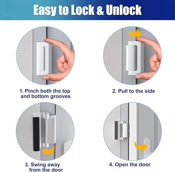 2Pack AceMining Door Reinforcement Lock Withstands 800lbs of Force - Silver Extra Child Proof Door Lock Drilling Required,Prevents Unauthorized Entry,Add a Door Security Lock for Home Safety & Privacy