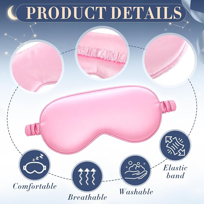 Cuffbow 36 Pcs Silk Sleep Eye Masks Bulk Satin Eye Cover Blindfold Eyeshade with Adjustable Elastic Strap for Women Men Sleeping Travel Wedding Gift(Black, Pink)