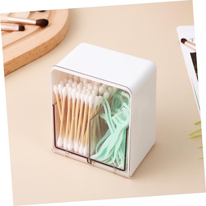 MAGICLULU 4pcs Cotton Swab Holder Double Compartments Space-saving Design for Organized Bathroom and Vanity Storage Capacity Cotton Pad and Dispenser Panel for Easy Access