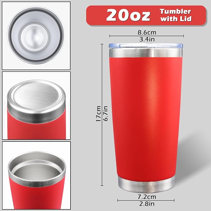 AIANJI 20oz Tumbler Bulk Stainless Steel Tumblers with Lid Vacuum Insulated Double Wall Travel Coffee Mug Powder Coated Tumbler Cup for Hot and Cold Drinks(Red, 1 pack)