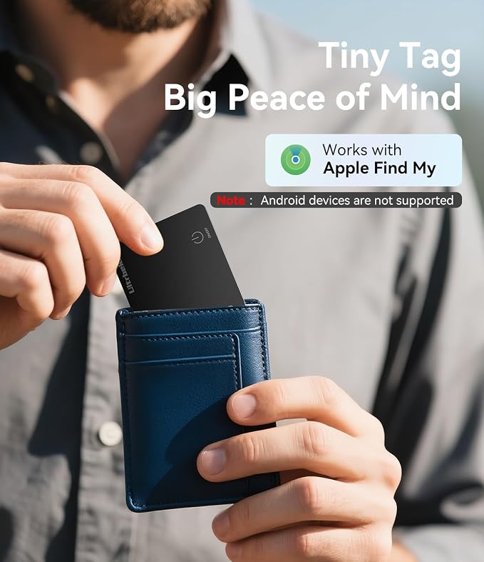 Ultrbeka Wallet Tracker Card IP68 Waterproof Rechargeable Bluetooth Tracker for Wallets, Passport, Work with Apple Find My, iOS Only [Apple MFi Certified]- 5pcs / 1* Wireless Charger