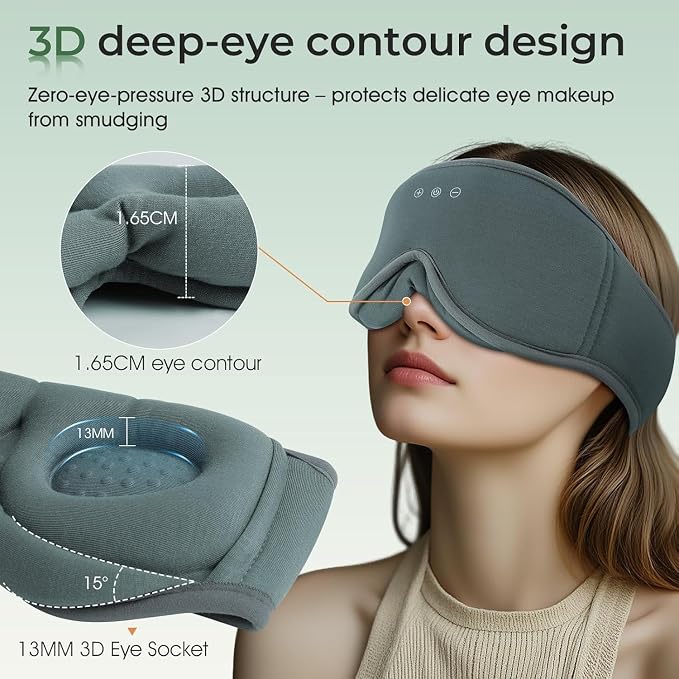 Sleep Mask with Headphones Bluetooth 5.4, LC-dolida Wireless Music Eye Mask for Sleeping Headphones with Soft Bamboo Cotton Cooling Breathable,Ultra-Thin Stereo Speaker for Side Sleepers-Charcoal