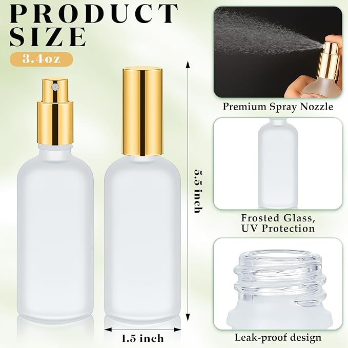 Roshtia 30 Pcs Glass Spray Bottle Clear Empty Bottles Small Refillable Reusable Perfume Bottle with Fine Mist Sprayer Pump for Face Body Travel(3.4 oz,Gold)