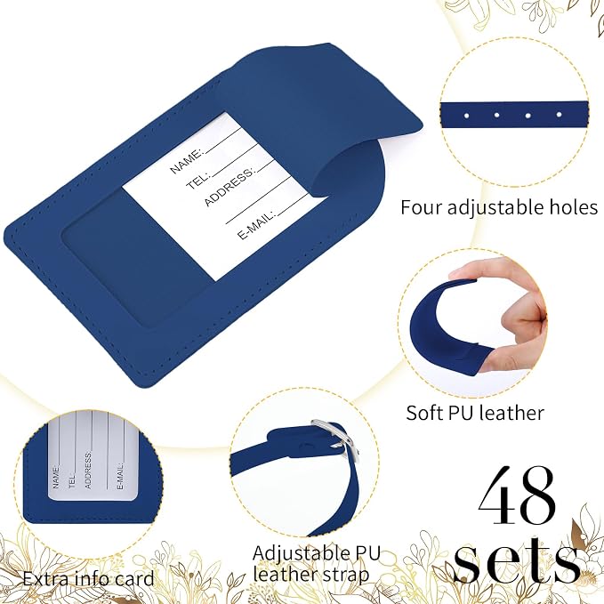 Amylove 48 Sets Leather Luggage Tags Bulk Wedding Favors Luggage Tags for Guests Bridal Gifts Wedding Bridal Shower Gift PU Leather with Name ID Card Tag for Guests