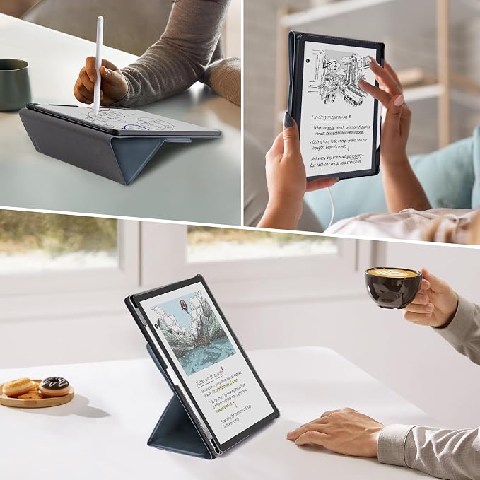 CoBak Case for 11" Kindle Scribe 3rd Generation 2025, Kindle Scribe Colorsoft with Two Viewing Angles - All New PU Leather Cover with Auto Sleep Wake, Pen Holder. Cloudy Blue