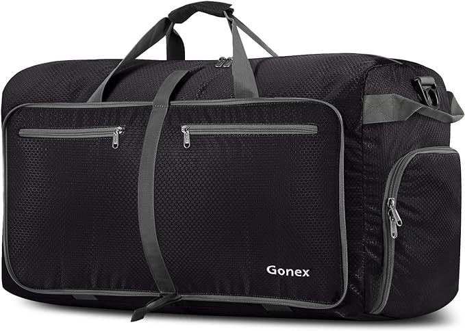 Gonex Large Foldable Travel Duffle Bag with Shoes Compartment, Packable Lightweight Water Repellent Duffel Bag for Camping Gym Weekender Bag