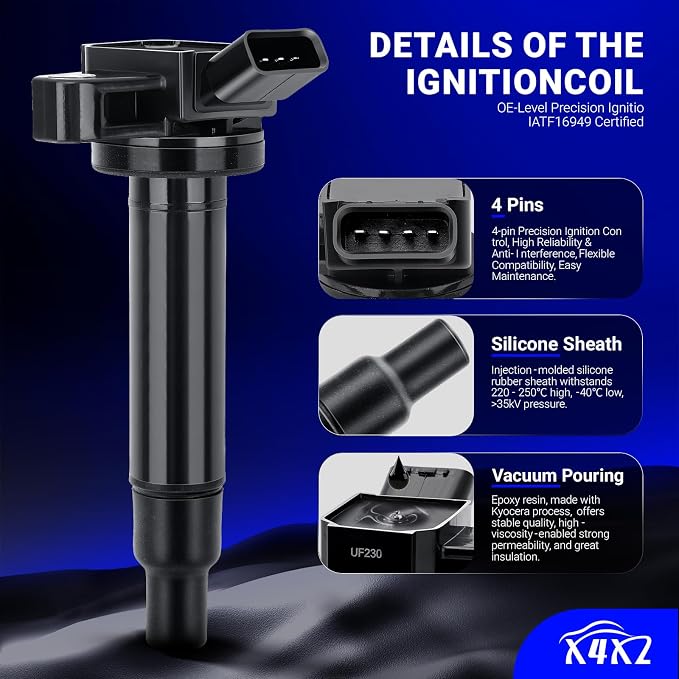 UF230 Ignition Coil & 4504 Double Iridium Spark Plug for Toyota Tundra Sequoia LandCruiser 4Runner/Lexus GS430 GX470 LS430 LX470 LX570 SC430 V8 Replaces#C1173 UF493 5C1196 90919-02230 90919-02259