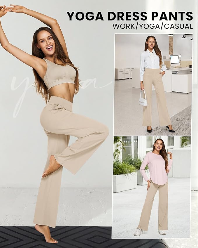 G4Free EverGoing Yoga Pants Women Wide Leg Pants with Pockets High Waist Stretch Dress Casual Sweatpants Petite/Regular/Tall