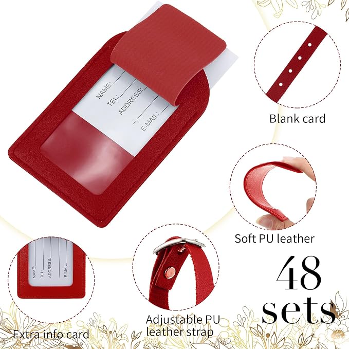 Amylove 48 Sets Leather Luggage Tags Bulk Wedding Favors Luggage Tags for Guests Bridal Gifts Wedding Bridal Shower Gift PU Leather with Name ID Card Tag for Guests