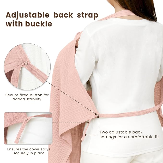 Konssy Muslin Nursing Cover for Baby Breastfeeding, Breathable 100% Cotton Breastfeeding Cover with Rigid Hoop for Mother Nursing Apron, Multi-use Carseat Canopy (Pink)