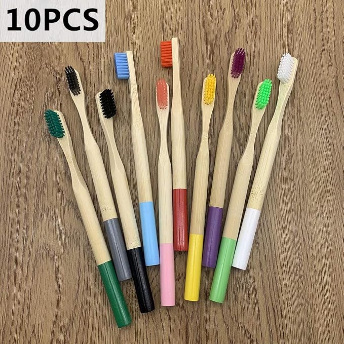 Toothbrush 10 Pcs for Adults Biodegradable Tooth Brush Set Organic Moso with Soft Nylon Bristles