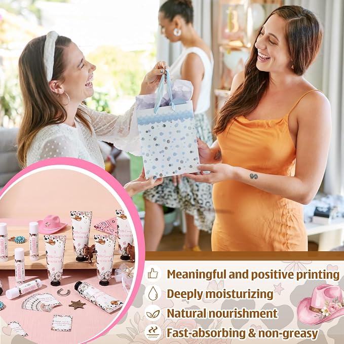 50 Sets A Little Cowgirl Is On The Way 200 Pcs Baby Shower Hand Lotion and Lip Balm Gift Theme Baby Shower Party Favors Travel Size Hand Lotion and Lip Balm Bulk with Organza Bags Tags