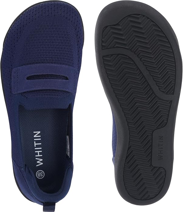WHITIN Women's Round Toe Slip On Penny Loafers | Wide Barefoot Flats with Breathable Knit