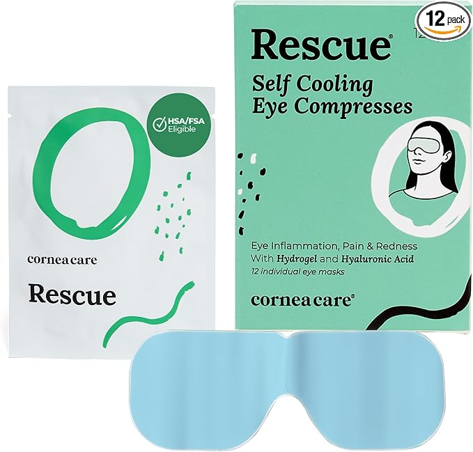CorneaCare Rescue: Hydrogel Self Cooling Compress | Cold Eye Masks for Puffy Eyes | Self Cooling Eye Compress for Fast Relief | Travel Ready | 12 Count