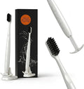 TOKII Tongue Scraper & Tongue Cleaner for Adults, 2-in-1 Toothbrush with Sliding Tongue Scraper, Charcoal Ultra Soft Bristles, Ayurvedic-Inspired, Includes Travel Toothbrush, Stand & Waterproof Pouch