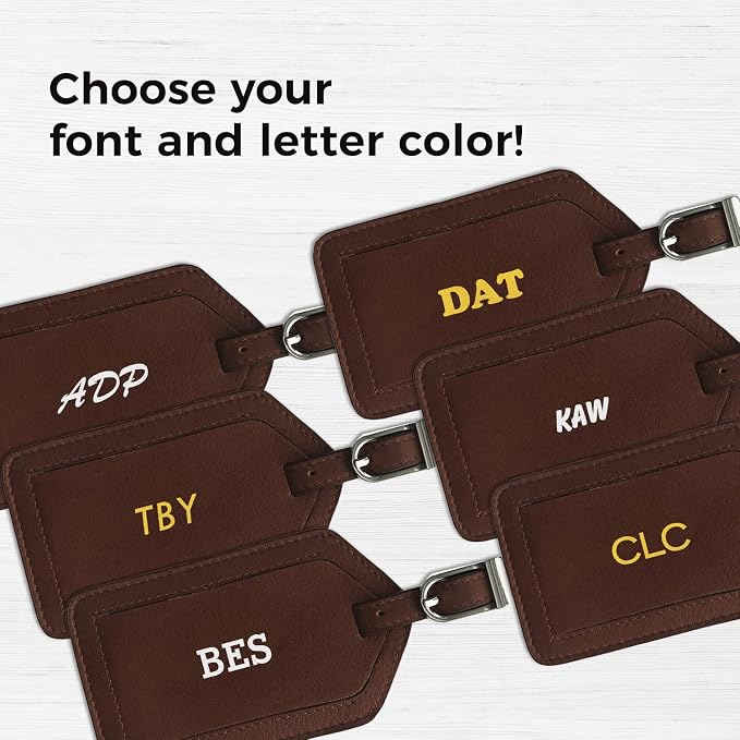 Personalized Monogrammed Leather Luggage Tags - 3 Pack