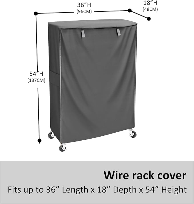 Heavy Duty 600D Wire Shelving Cover 36" x 18" x 54" - Grey Storage Rack Protector - Modern Fabric Shroud for Pantry, Laundry Room, and Basement