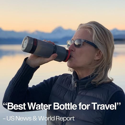 Water-to-Go Water Filter Bottle for International Travel - 24oz/75cl Filtered Water Bottle for Portable Purification - Eco-Friendly Bioplastic, New Leak-Proof Lid, Filters Viruses Most Bottles Miss