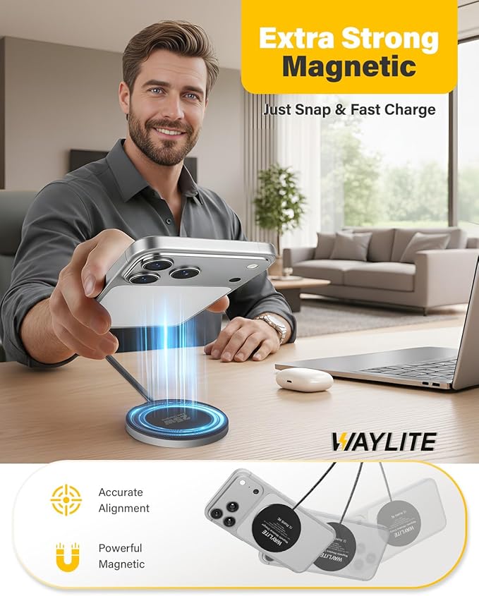 25W Magnetic Wireless Charger, 10FT Fast Charging Pad Wireless Charge for iPhone 17 16 /AirPods3/2/Pro/for Galaxy S26 Ultra/Pixel 10 Series, Portable Charger for Desk& Travel(1Pack,Black)