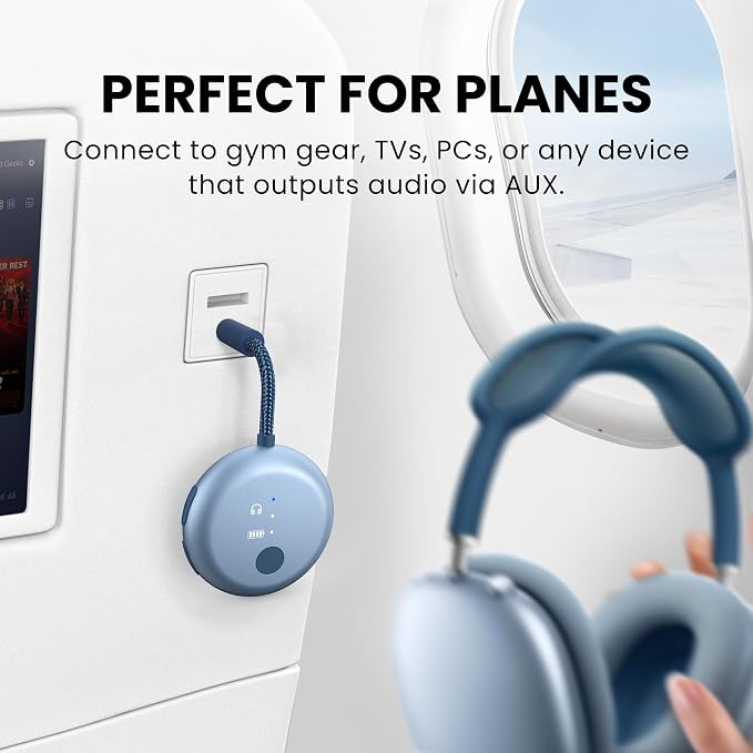 Avantree SoundJet R1 – 25Hr Airplane Bluetooth Adapter for All AirPods | Qualcomm Chipset & aptX Adaptive, Wireless Audio Transmitter for Flight Travel, Works with Bose & Other Headphones
