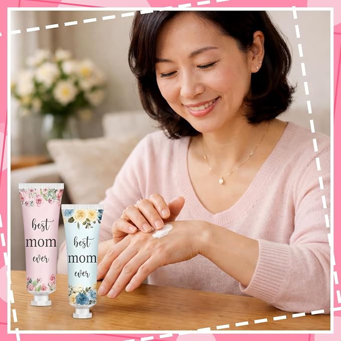 48 Sets Best Mom Ever Church Gifts Bulk for Women Birthday Gifts for Mom Hand Cream and Lip Balm Set with Organza Bag Thank You Card Mother Gift Bag Stuffers