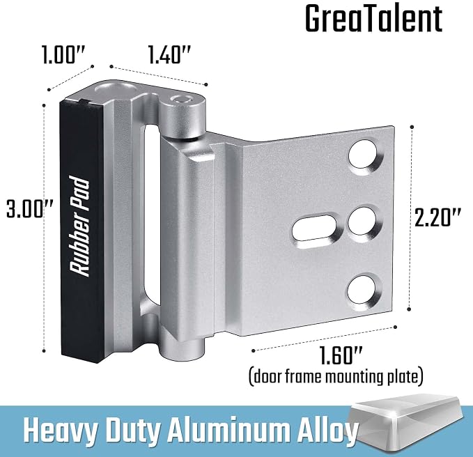 GreaTalent 1PACK Home Security Door Reinforcement Lock Childproof, Add High Security to Home Prevent Unauthorized Entry, Aluminum Construction Finish