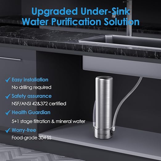 Waterdrop AS13 Under Sink Water Filter System, Reduces Lead, Chlorine, Bad Taste & Odor, PFAS, NSF/ANSI 42 Certified, No Drilling Required, 6 Stage Stainless Steel Under Sink Water Filtration System